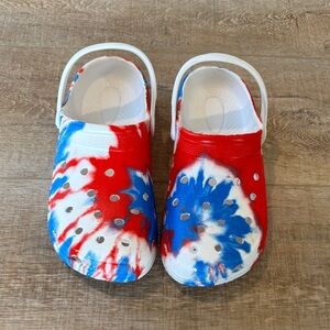 Women’s Red and Blue Tie-Dye Clogs